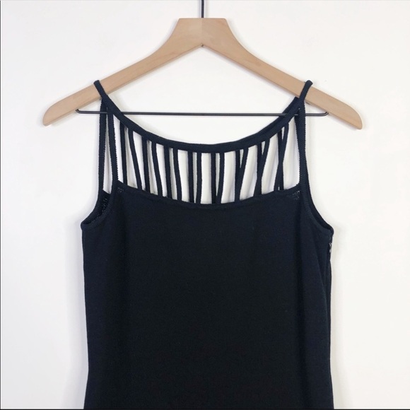 St John Evening Black Wool Knit Cage Neck Dress - Picture 2 of 8